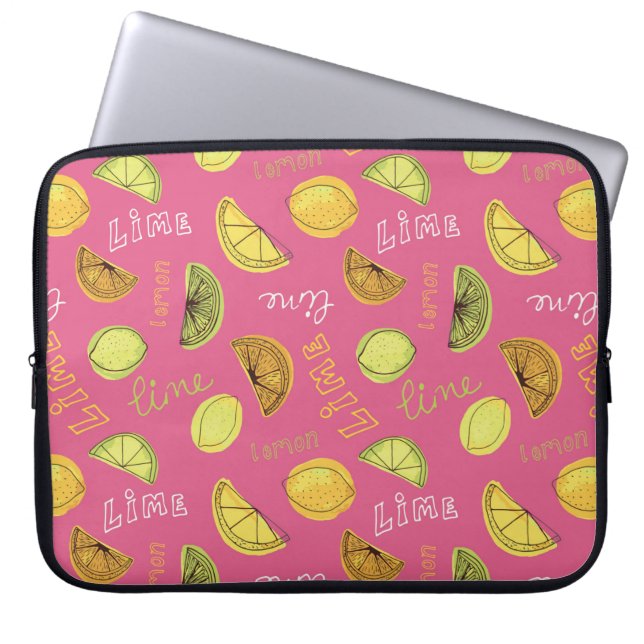 Capa Para Notebook Padrão de frutas rosa de limão e lima cítricas (Frente)