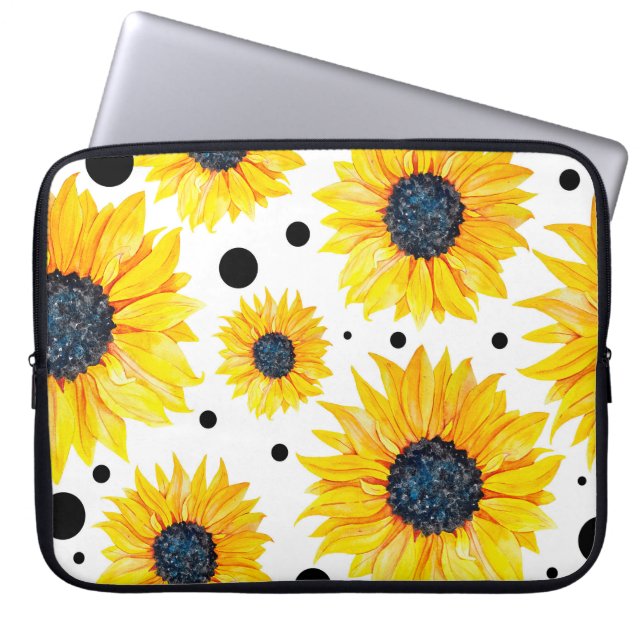 Capa Para Notebook Padrão de fundo branco dos girassóis amarelos (Frente)