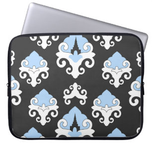 Capa Para Notebook Padrão de Fundo da Cinza Azul Flores