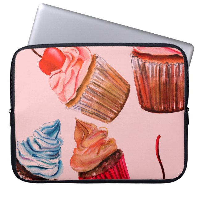 Capa Para Notebook Padrão de fundo uniforme dos cupcakes de aquarelas (Frente)