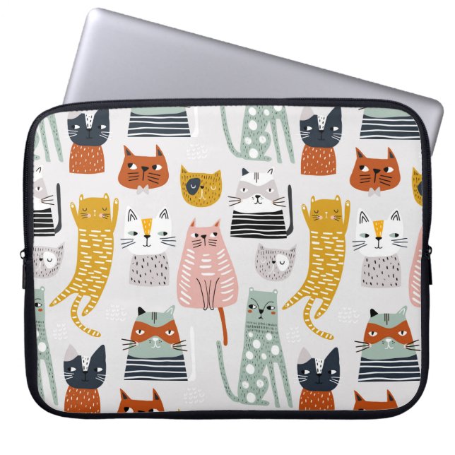 Capa Para Notebook Padrão De Gato Desenhado Da Mão De Um Porte (Frente)