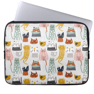 Capa Para Notebook Padrão De Gato Desenhado Da Mão De Um Porte