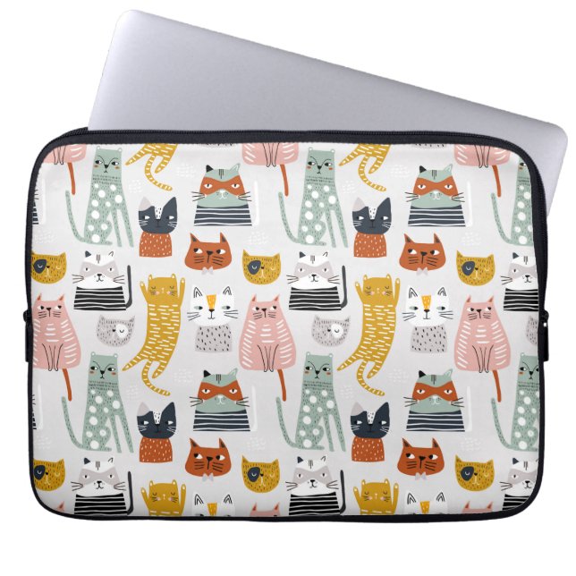 Capa Para Notebook Padrão De Gato Desenhado Da Mão De Um Porte (Frente)