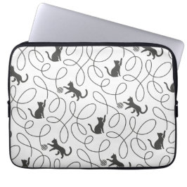 Capa Para Notebook Padrão de Gato Preto Divertido e Bola de Linha