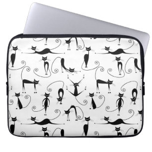 Capa Para Notebook Padrão de Gato Preto Esbranquiçado Whimsical