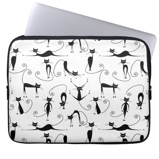 Capa Para Notebook Padrão de Gato Preto Esbranquiçado Whimsical (Frente)