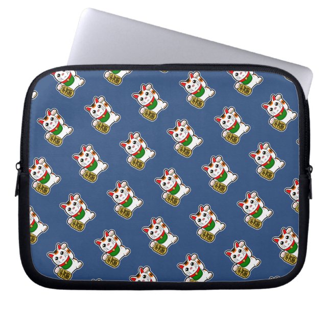 Capa Para Notebook Padrão de Gato Sortudo Azul Escuro (Frente)