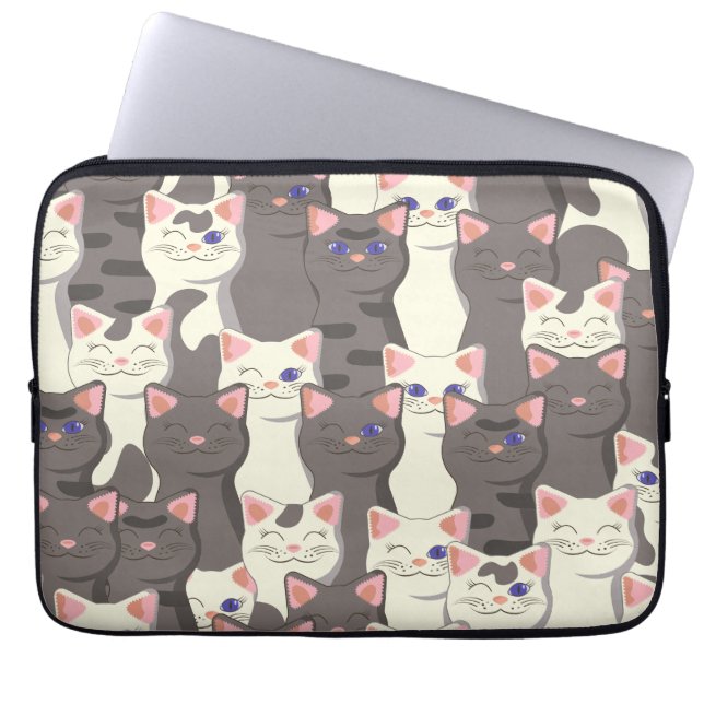 Capa Para Notebook Padrão de gatos brancos e cinzas (Frente)