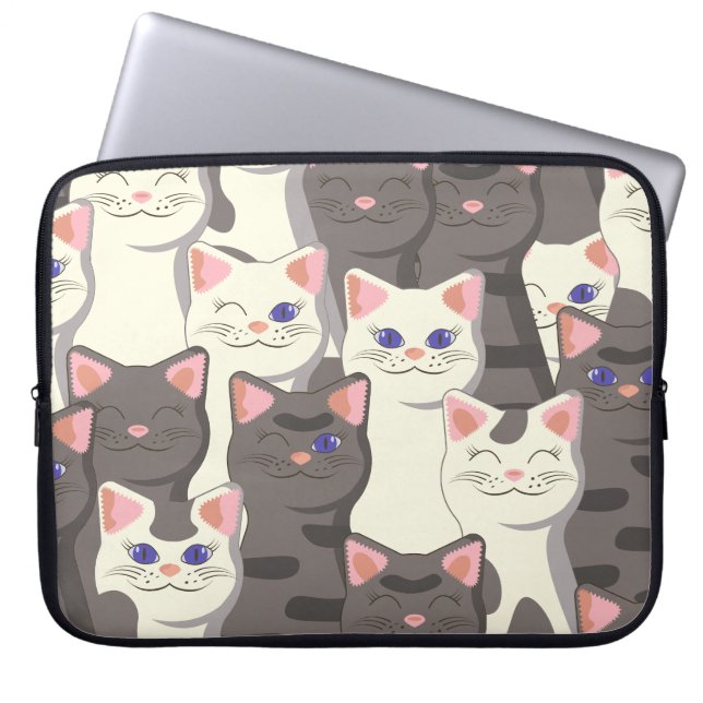 Capa Para Notebook Padrão de gatos brancos e cinzas (Frente)