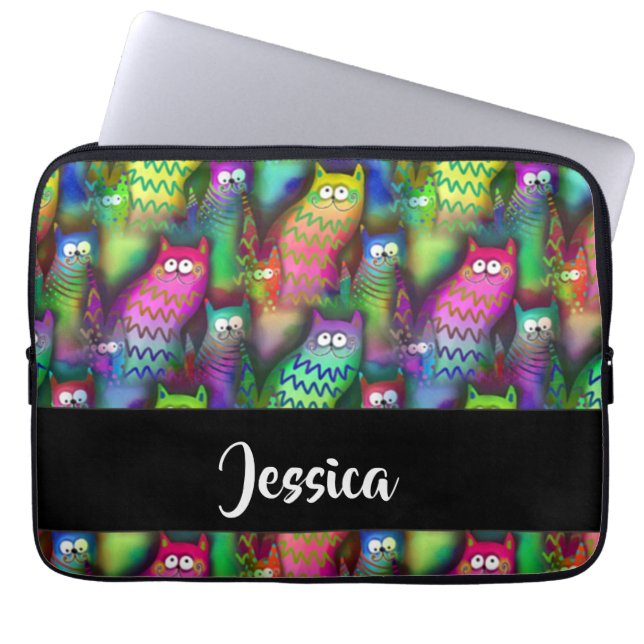 Capa Para Notebook Padrão de gatos gradiente coloridos (Frente)