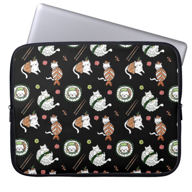 Capa Para Notebook Padrão de Gatos Rolados Sushi de Cartoon Bonito (Frente)