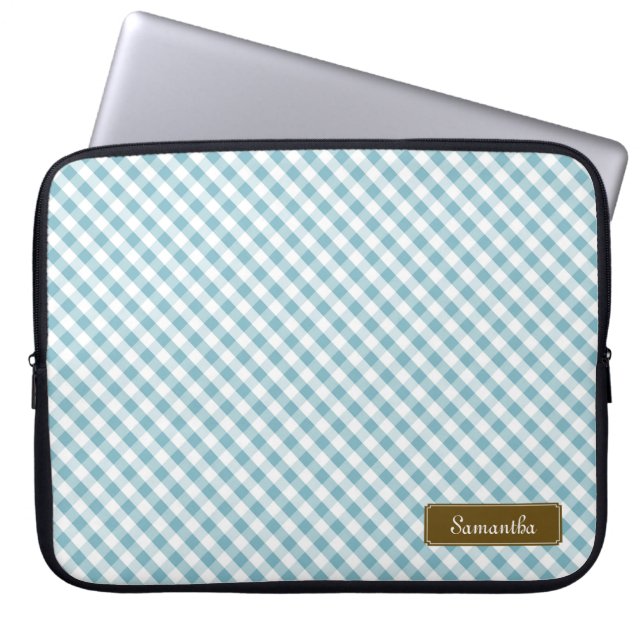 Capa Para Notebook Padrão de Gingham Azul de Pastel Cugado (Frente)