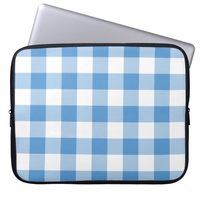 Capa Para Notebook Padrão de Gingham Branco e Azul Claro (Frente)