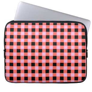 Capa Para Notebook Padrão de Gingham, com Verificação a Preto, Rosa
