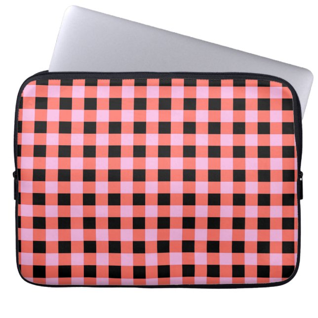 Capa Para Notebook Padrão de Gingham, com Verificação a Preto, Rosa (Frente)