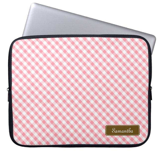 Capa Para Notebook Padrão de Gingham Cor-de-Rosa Bastante (Frente)