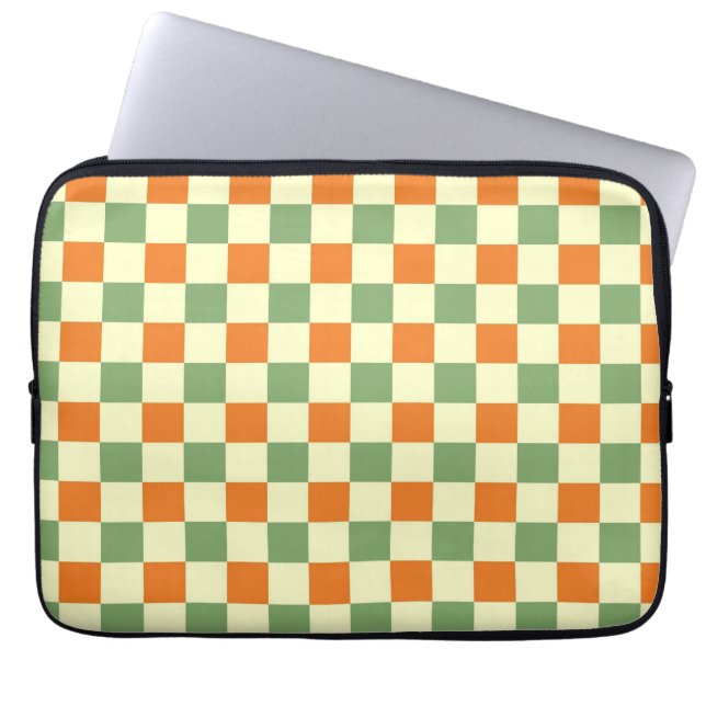 Capa Para Notebook Padrão de Gingham - Laranja Verde Marrom (Frente)
