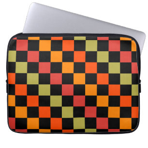 Capa Para Notebook Padrão de Gingham Preto Laranja Verificado