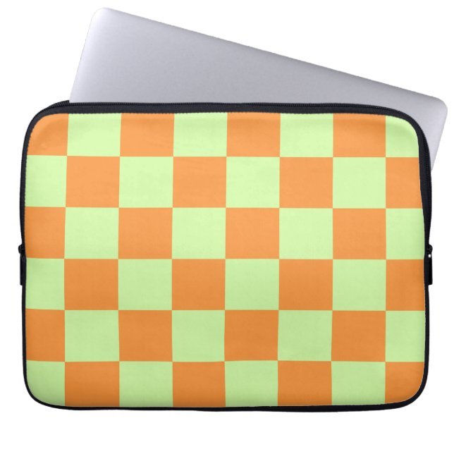 Capa Para Notebook Padrão de Gingham Verificado em Laranja Verde (Frente)