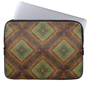 Capa Para Notebook Padrão de Grade Dourada Moderna, Verde Burgundy Do