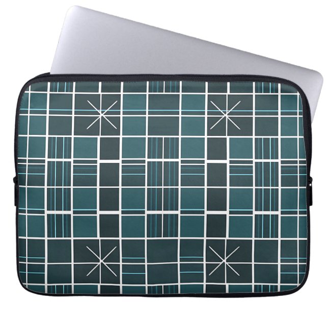 Capa Para Notebook Padrão de Grade em Azul Escuro com Acabamento em E (Frente)