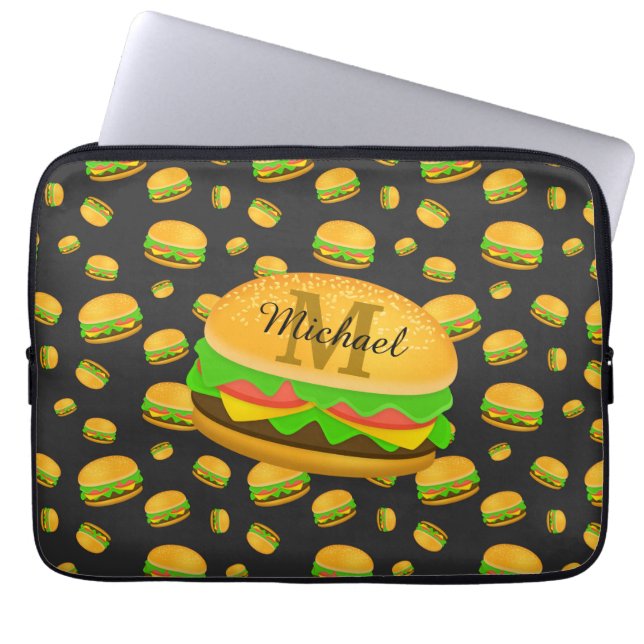 Capa Para Notebook Padrão de hambúrguer delicioso e divertido Monogra (Frente)