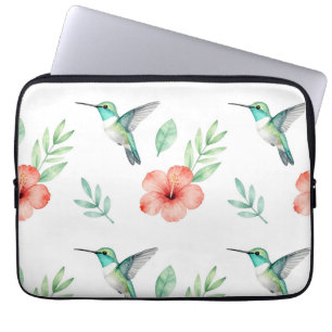Capa Para Notebook Padrão de Hibisco Beija-flor Turquesa