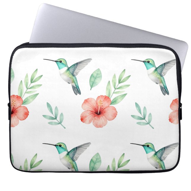 Capa Para Notebook Padrão de Hibisco Beija-flor Turquesa (Frente)