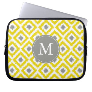 Capa Para Notebook Padrão de Ikat de Cinza Amarela Monograma
