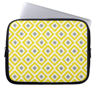 Capa Para Notebook Padrão de Ikat de Diamante Amarelo e Cinza