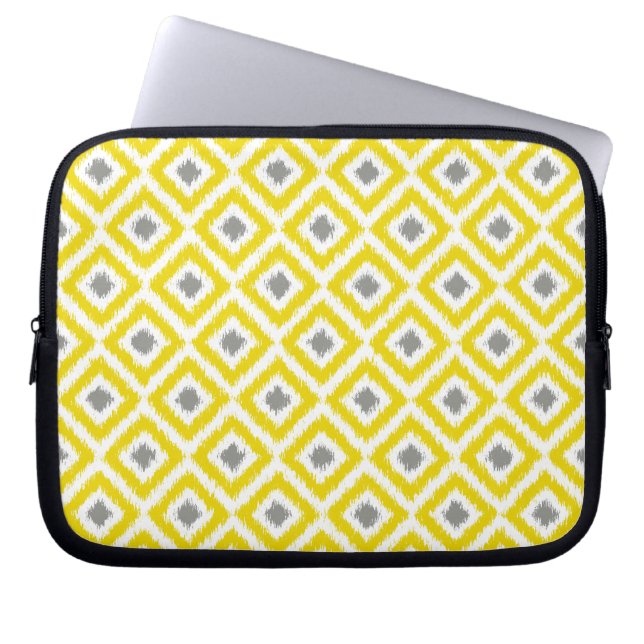 Capa Para Notebook Padrão de Ikat de Diamante Amarelo e Cinza (Frente)