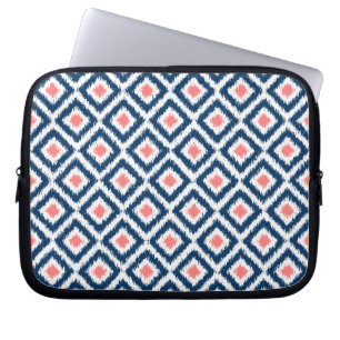 Capa Para Notebook Padrão de Ikat de Diamante de marinho Azul e Coral