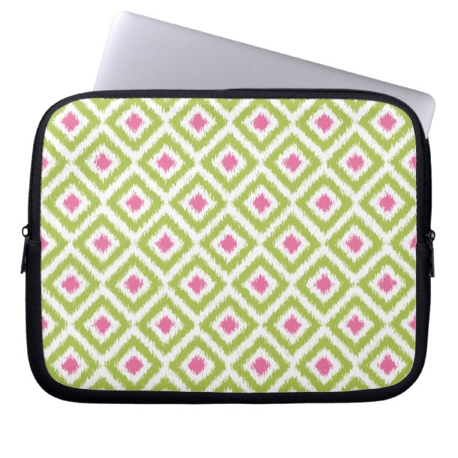 Capa Para Notebook Padrão de Ikat de Diamante Rosa e verde limão (Frente)
