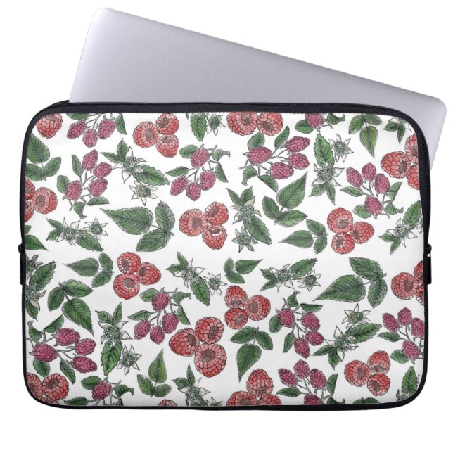 Capa Para Notebook Padrão de Ilustração de Folhas de Fruta de Framboe (Frente)