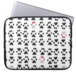 Capa Para Notebook Padrão de impressão de pata mínima rosa e preta