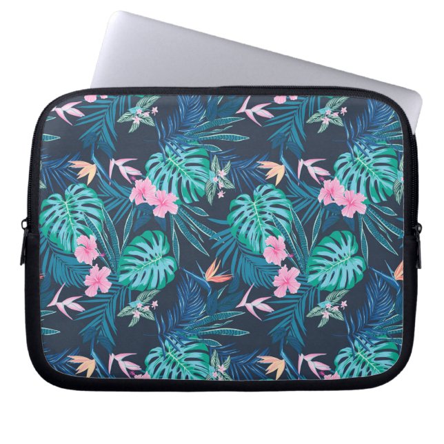Capa Para Notebook Padrão de Jardim de Flor Tropical Azul (Frente)