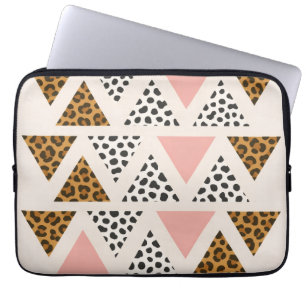 Capa Para Notebook Padrão de Leopardo Chic e Triângulo Rosa
