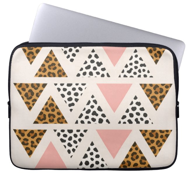 Capa Para Notebook Padrão de Leopardo Chic e Triângulo Rosa (Frente)