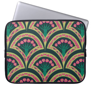 Capa Para Notebook Padrão de leque floral rosa e verde