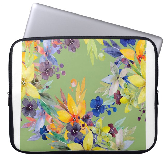 Capa Para Notebook Padrão de limpeza de cores d'água de ramificação.  (Frente)