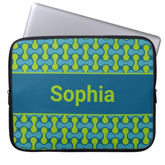 Capa Para Notebook Padrão de Link Moderno Retro em Azul e Verde (Frente)