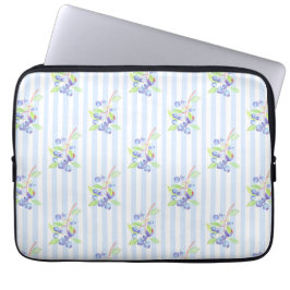 Capa Para Notebook Padrão de Listras Botânicas de Mirtilo em Aquarela