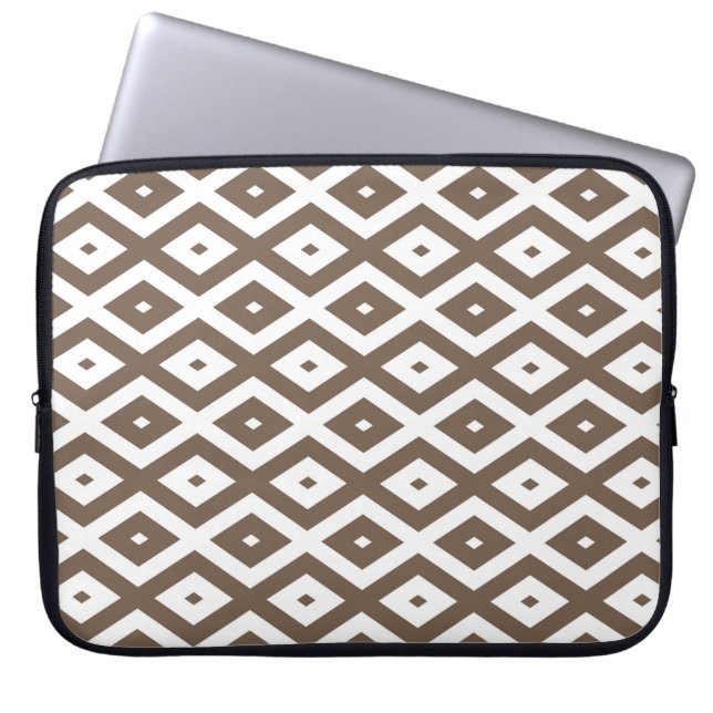 Capa Para Notebook Padrão de losango branco e castanho de taupe (Frente)