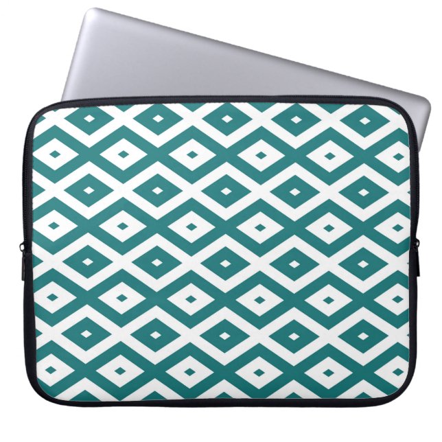 Capa Para Notebook Padrão de losango branco e teal (Frente)