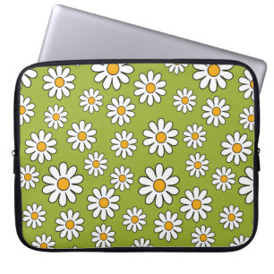 Capa Para Notebook Padrão de Margarida Floral Verde e Branco