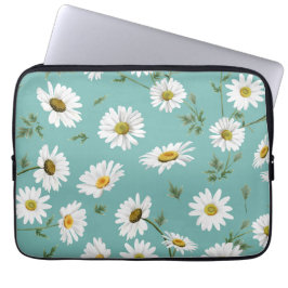 Capa Para Notebook Padrão de Margarida, Fundo Azul-Verde