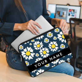 Capa Para Notebook Padrão de Margaridas, Margaridas Brancas, Seu Nome
