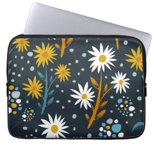 Capa Para Notebook Padrão de Margaridas Modernas em Azul Escuro