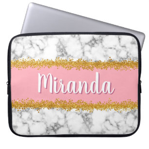 Capa Para Notebook Padrão de mármore a rosa com brilho Dourado