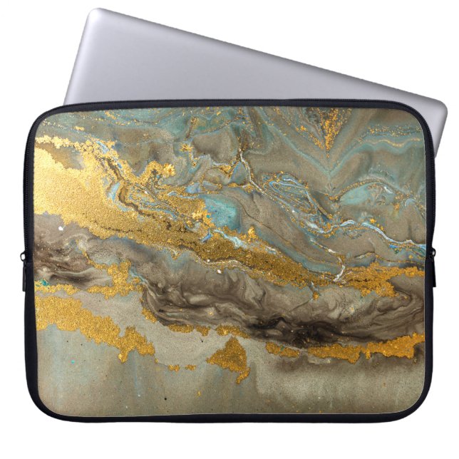 Capa Para Notebook Padrão de mármore azul e ouro (Frente)
